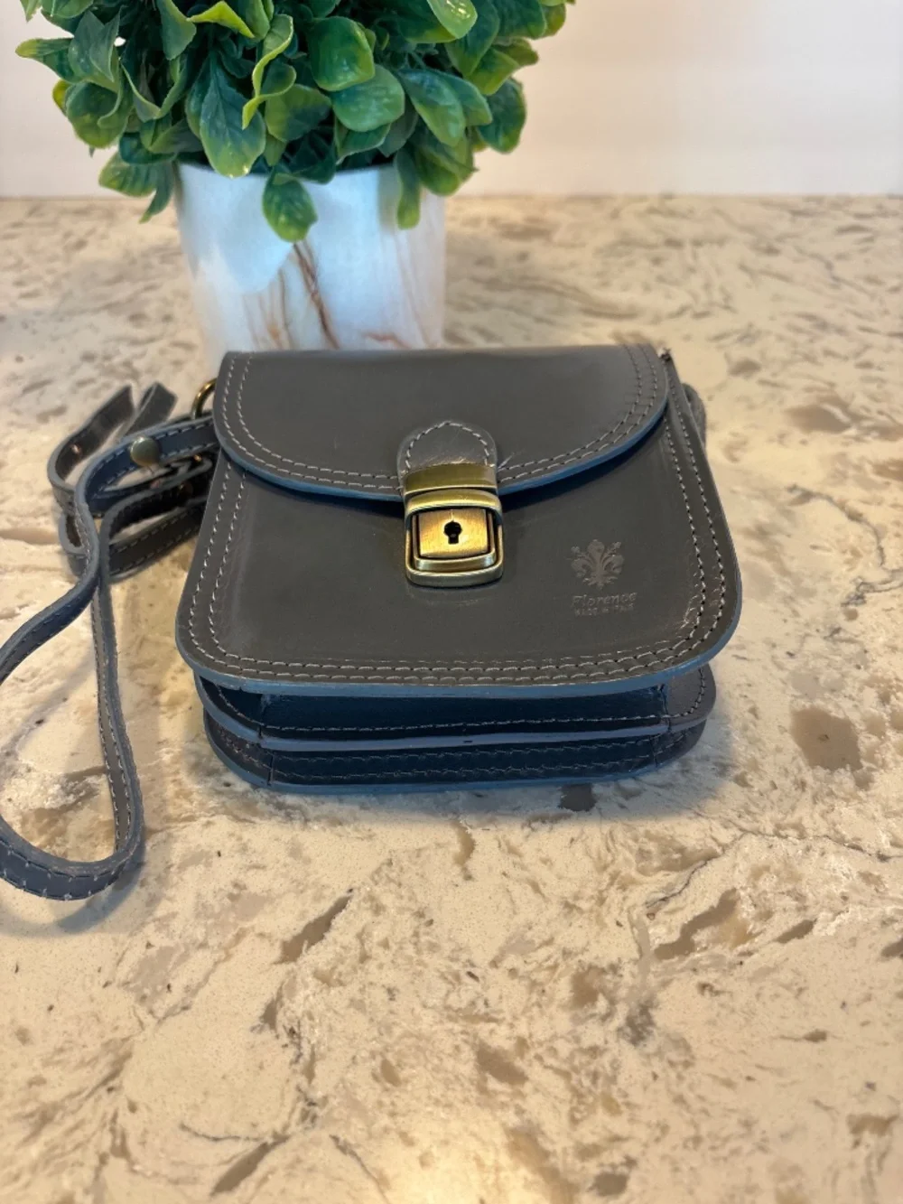 Florence Made In Italy Grey Structured Leather Crossbody Handbag